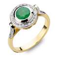 Pierścionek z żółtego, polerowanego złota z przepięknym szmaragdem i 29 maleńkimi brylantami.