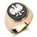 piękny złoty sygnet z orłem umieszczonym na onyksowej wstawce