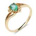 złoty pierścionek ze szmaragdem i czteroma brylantami