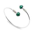 Bransoletka srebrna z zielonymi, malachitowymi kukleczkami.