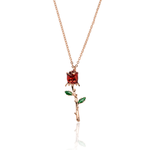 Naszyjnik srebrny złocony różowym złotem z różą wykonaną z czerwonej i zielonej emalii.