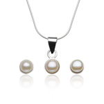 srebrny komplet z perłami, perły ze srebrem, komplet z pereł