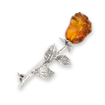 broszka - bursztynowa róża w srebrze