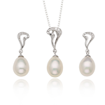 srebrny komplet z perłami, perły ze srebrem, komplet z pereł