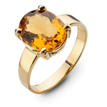 Klasyczny pierścionek z żółtego złota z dużym, naturalnym, owalnym cytrynem, oprawionym w klasyczne łapki. Producent: ADE ART- twojabizuteria