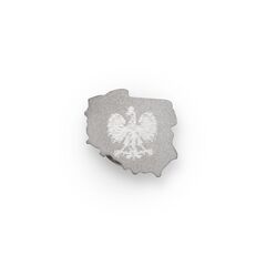 Przypinka do klapy marynarki w kształcie Polski z orzełkiem.
