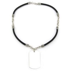 męski naszyjnik ze sk&oacute;ry i srebra z nieśmiertelnikiem