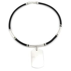 męski naszyjnik ze sk&oacute;ry i srebra z nieśmiertelnikiem