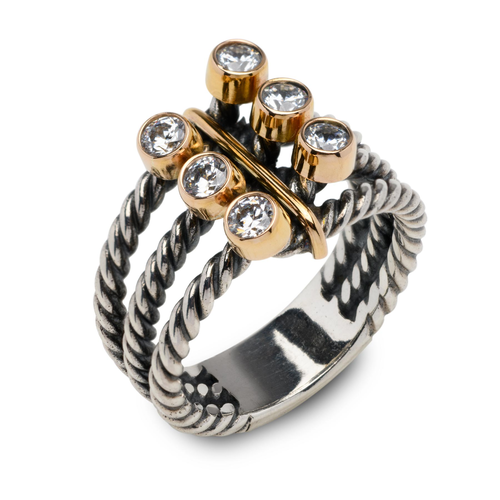 MOTIF - pierścionek srebrny ze złotem