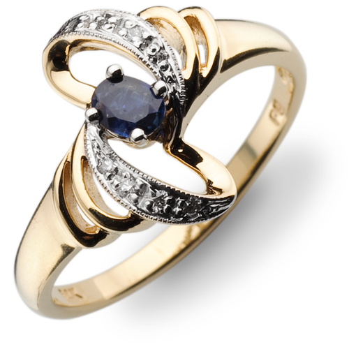 Romantyczny pierścionek wykonany z białego, polerowanego złota z owalnym szafirem i ośmioma brylancikami o łącznej masie 0,05ct