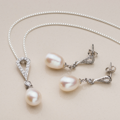 pełowe kropelki - naszyjnik i kolczyki ze srebra z perłami