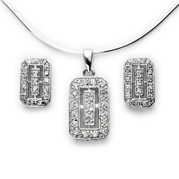 komplet art deco srebro z cyrkoniami, komplet srebrny z cyrkoniami, komplet ze srebra