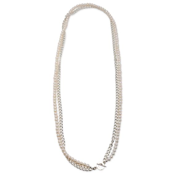 srebrna pancerka i perły w jednym naszyjniku