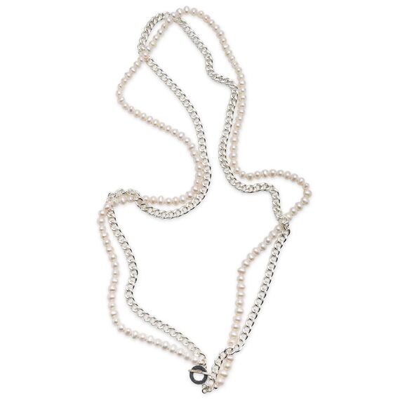 długi naszyjnik łańcuch i perły