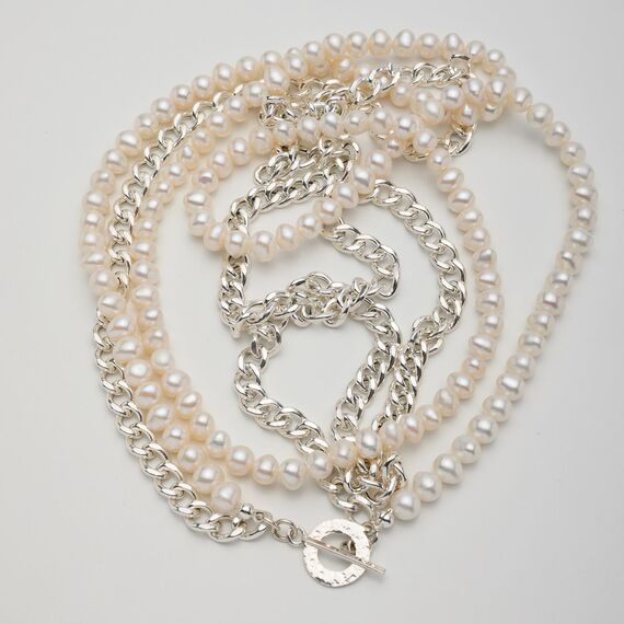 bardzo długi naszyjnik perły i srebro
