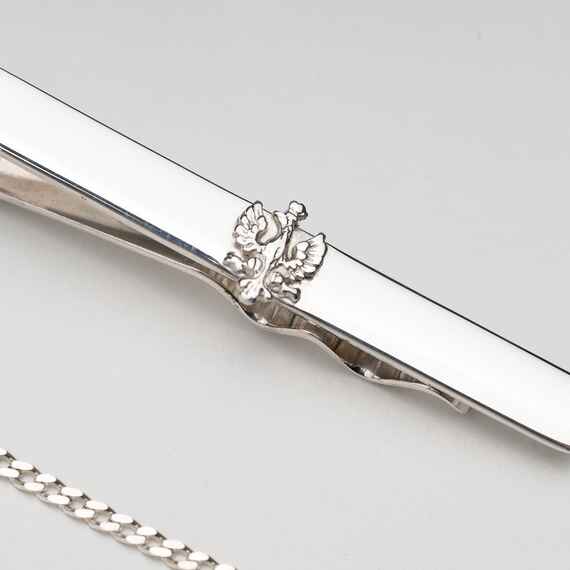 Spinka srebrna do krawata z godłem Polski, męska, srebro 925, długość 6cm